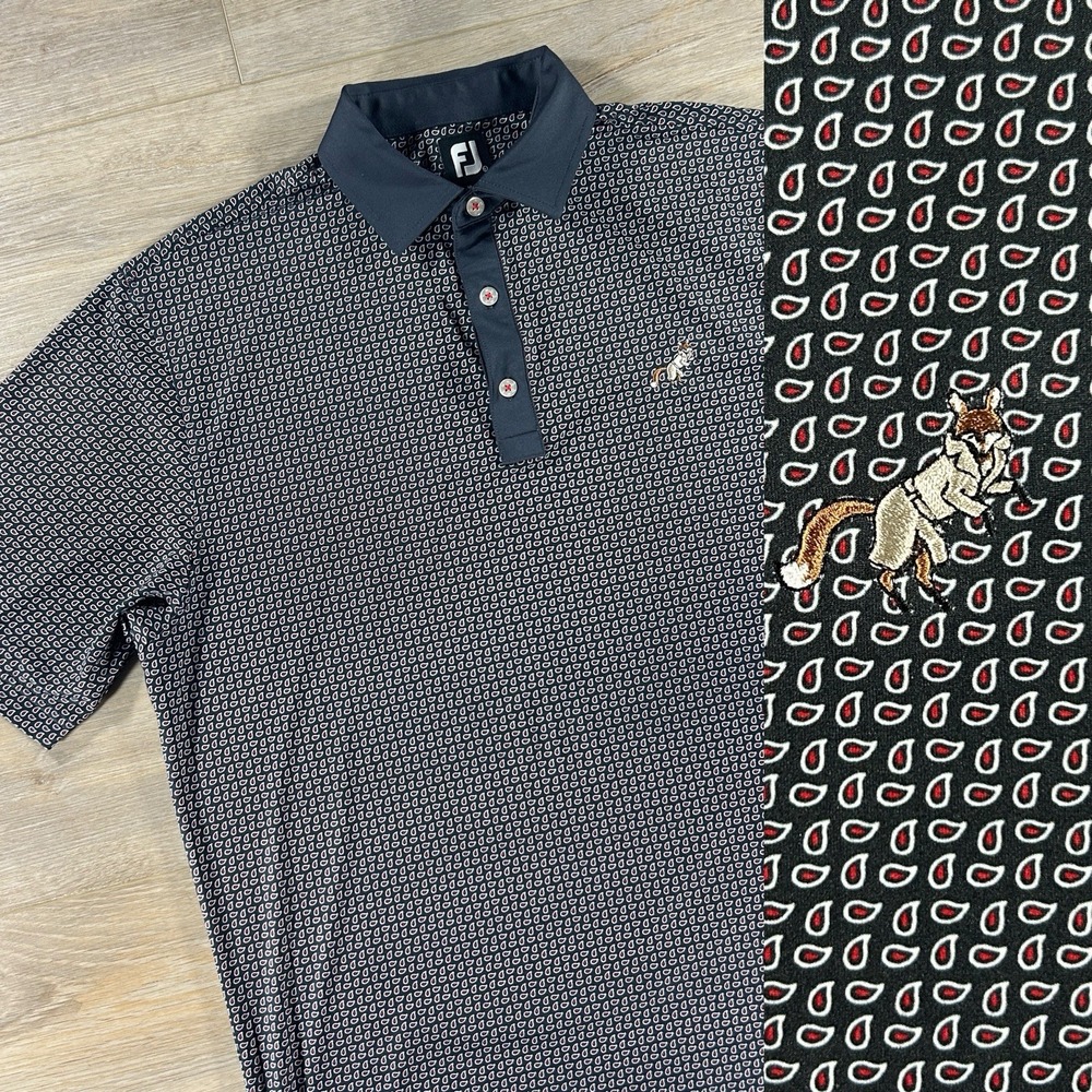 FootJoy Large Short Sleeve Black And Red Paisley Polo River Bend‎ Golf Club